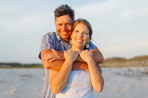Catherine Wilson and her husband on the beach, Dauphin Island